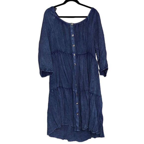 NWT MLLE GABRIELLE Hand Dyed Off The Shoulder Faux Denim Dress Size 2X - Picture 3 of 7